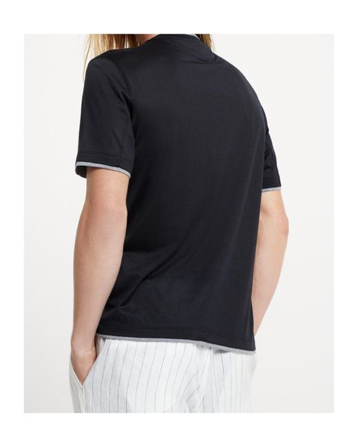 Brunello Cucinelli Blue Double Layer Crewneck T-Shirt for men