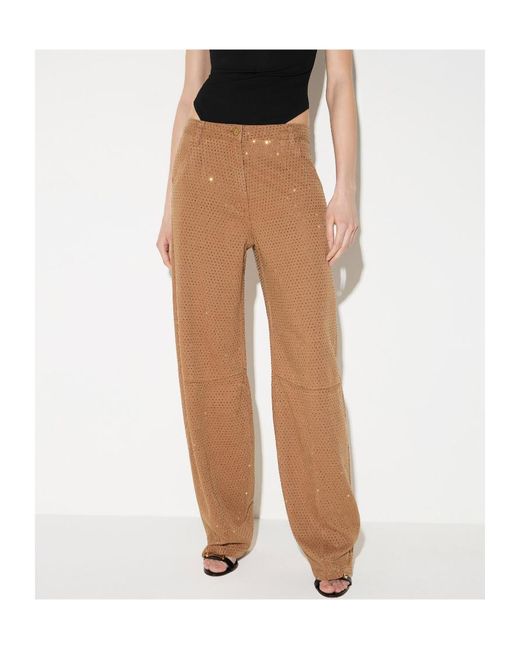 Elisabetta Franchi Brown Balloon Denim Jeans With Rhinestones