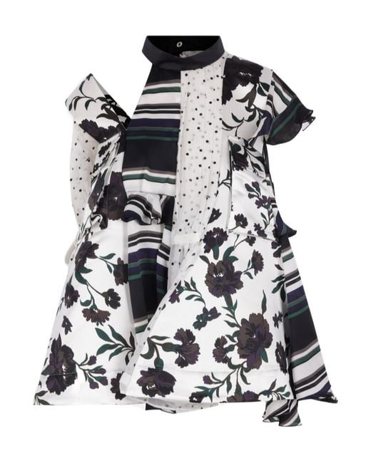 Sacai Black Floral-Print Patchwork Blouse