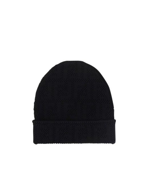 Fendi Black Monogram-Pattern Beanie for men