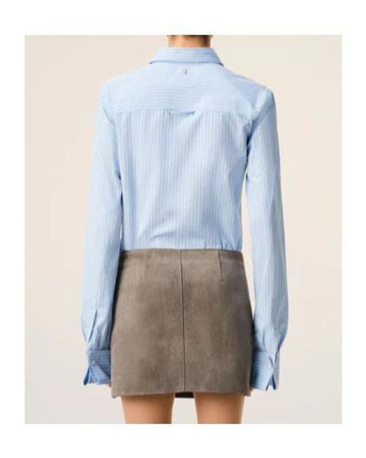 AMI Blue Fitted Cotton Jabot Shirt For