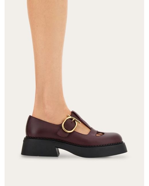Ferragamo Brown Ferragamo T-Strap Mary Jane Loafers