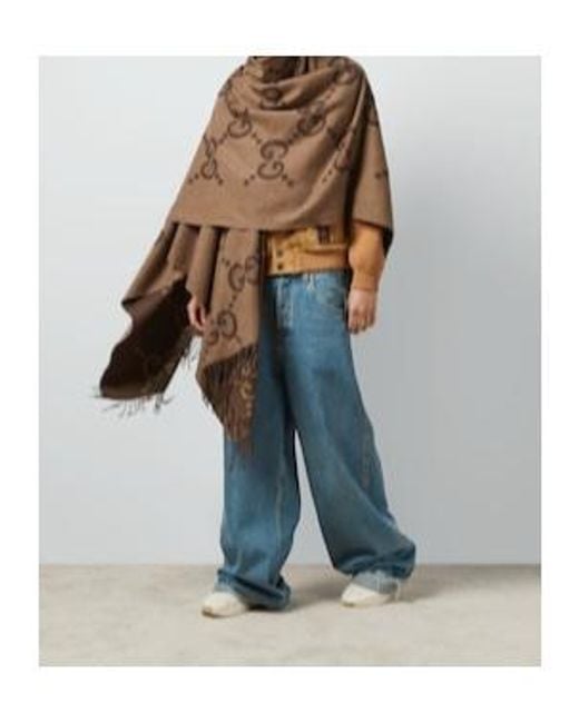 Gucci Brown Monogrammed Fringe Edge Poncho for men