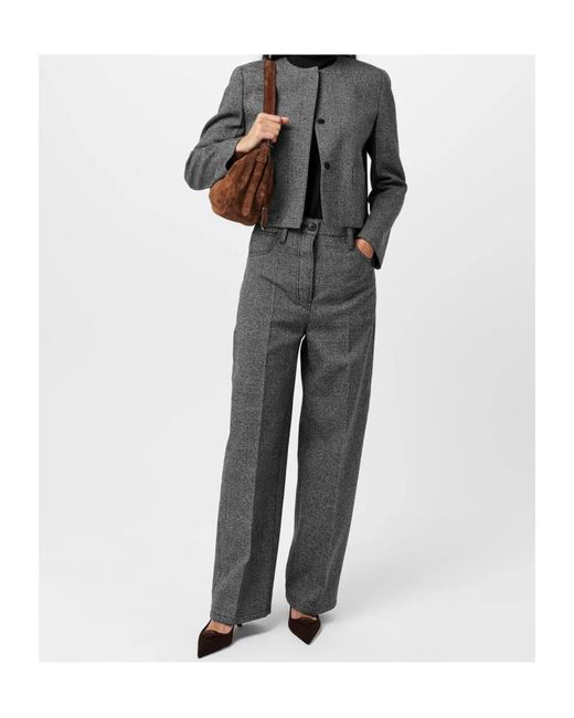 Prada Gray Checked Wide-Leg Casual Pants