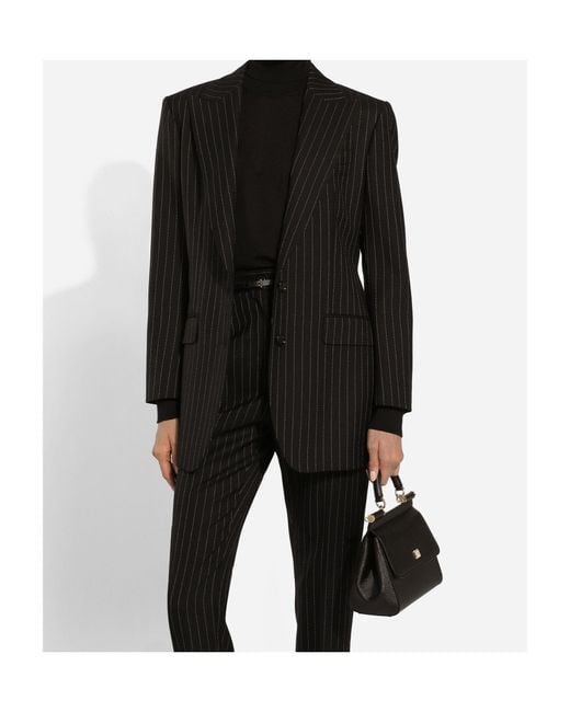 Dolce & Gabbana Black Single-Breasted Pinstripe Wool Jacket