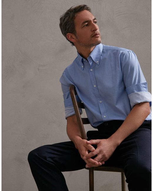 Brunello Cucinelli Blue Plain Cotton Shirt for men