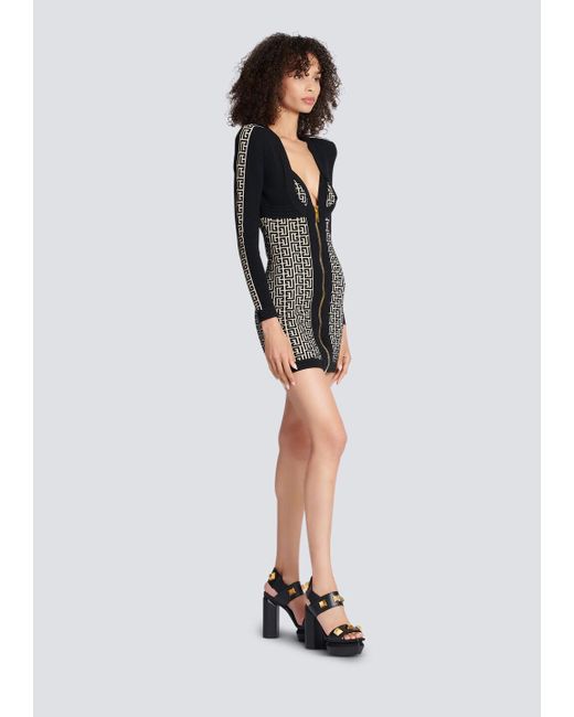 Balmain Black Monogrammed Bodycon Knitted Dress