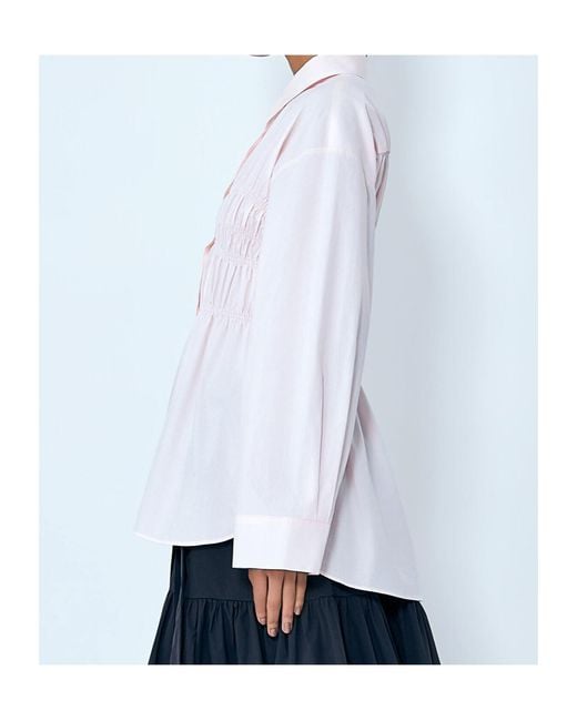 CECILIE BAHNSEN White Smocked Detail Poplin Shirt