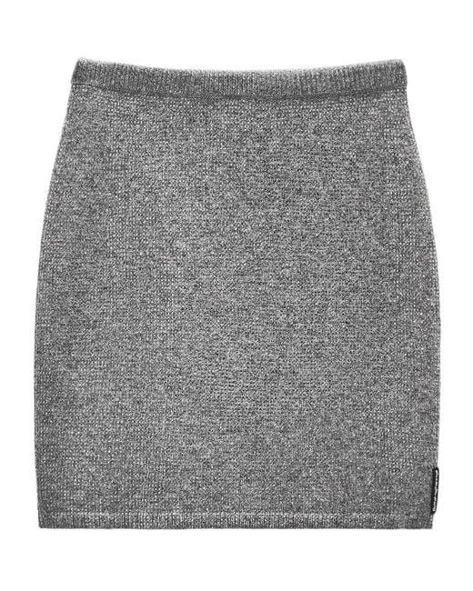 Alexander Wang Gray Wool-Blend Hotfix Miniskirt