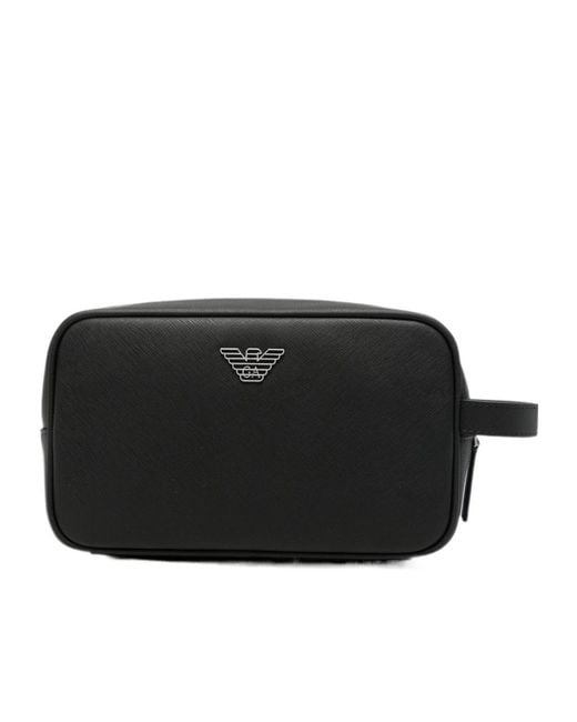 Emporio Armani Black Logo-Plaque Wash Bag for men