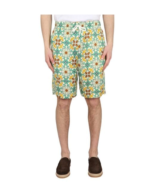 Drole de Monsieur Green Elastic Waistband Shorts for men