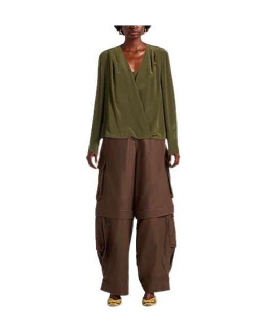 Max Mara Green Solid Color Chiffon Long-Sleeve Top
