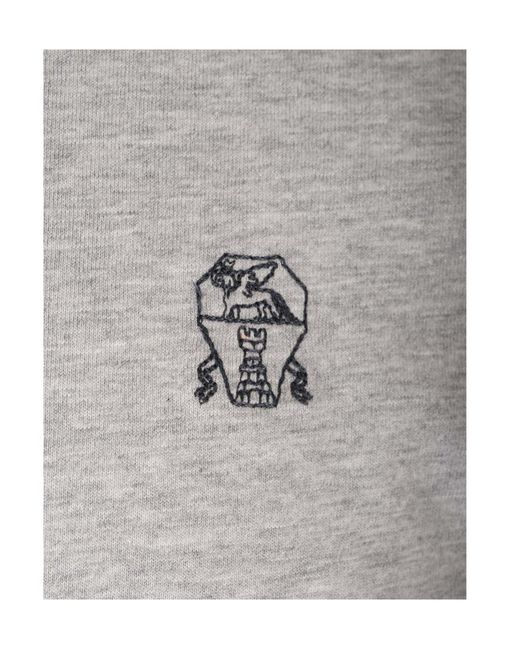 Brunello Cucinelli White Logo Embroidered Layered T-Shirt for men