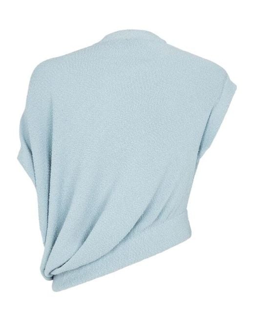 Fendi Blue Asymmetric Hem Cape-Sleeved Crewneck Jumper