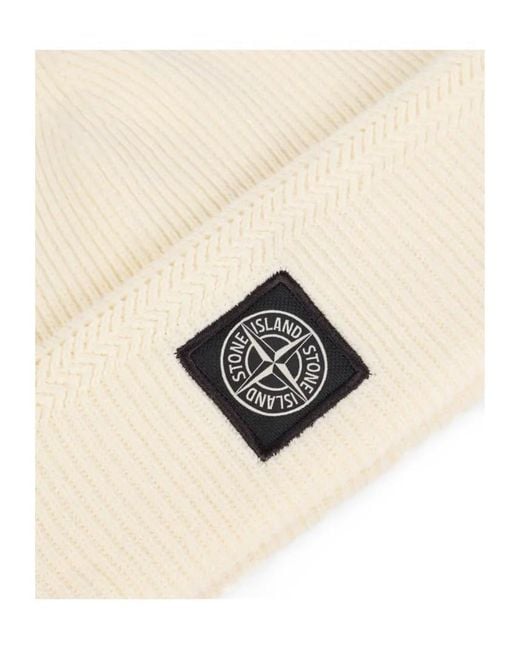 Stone Island Natural Logo-Patch Ribbed-Knit Beanie Hat for men
