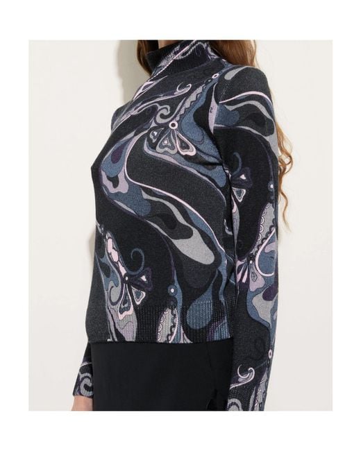 Emilio Pucci Black Pucci Printed Turtleneck Knitwear