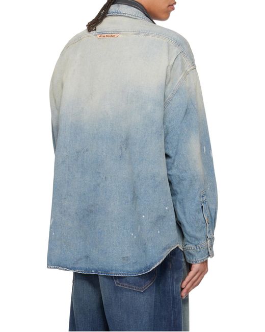 Acne Blue Distressed Denim Shirt for men