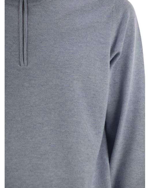 Brunello Cucinelli Gray Funnel-Neck Knitted Polo Shirt for men
