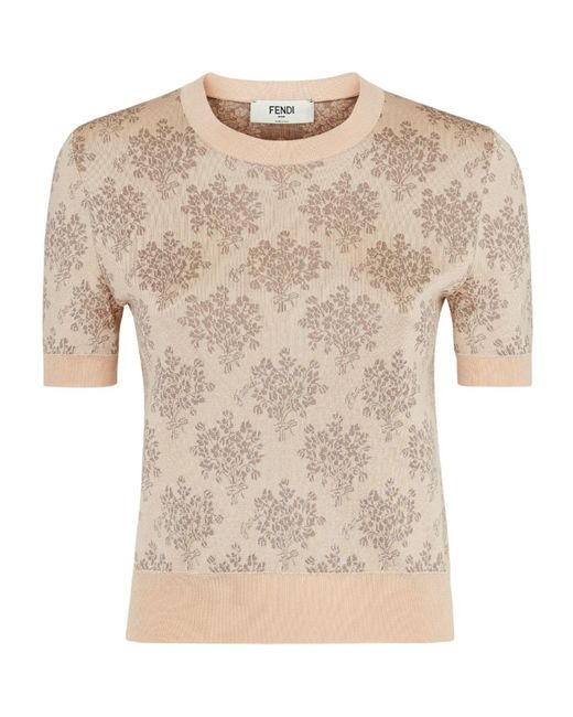 Fendi Natural Floral Jacquard Short Sleeved Jumper