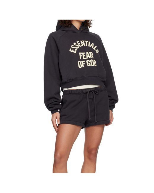 Fear Of God Black Logo Cropped Hoodie