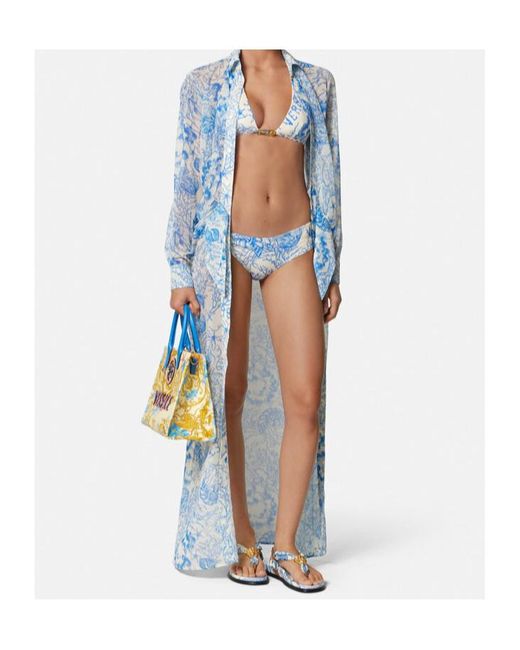 Versace Blue Underwater Barocco Triangle Bikini Top