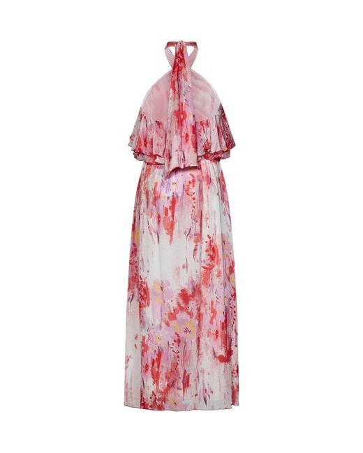 MSGM Pink Floral Printed Halterneck Midi Dress
