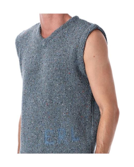 ERL Blue Distressed Knit Vest for men