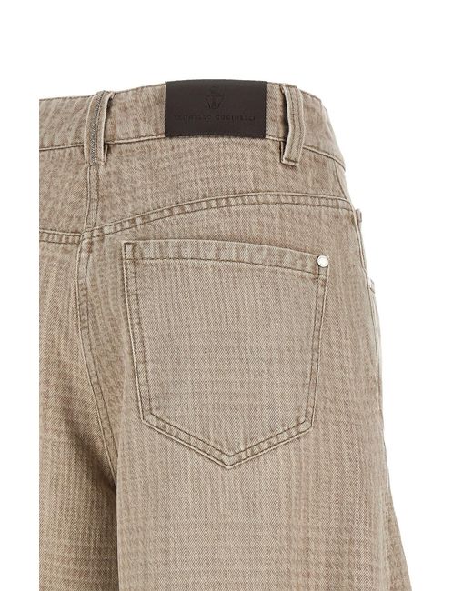 Brunello Cucinelli Natural Monile-Detail Wide Barrel Jeans