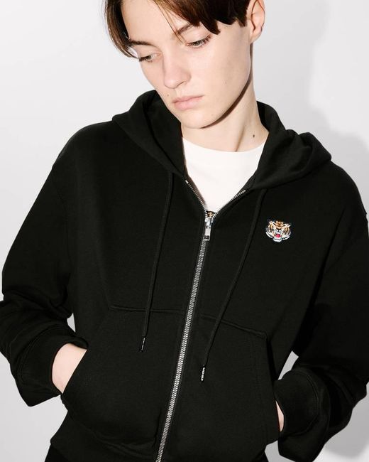 KENZO Black Tiger Patch Zip-Up Jacket for men