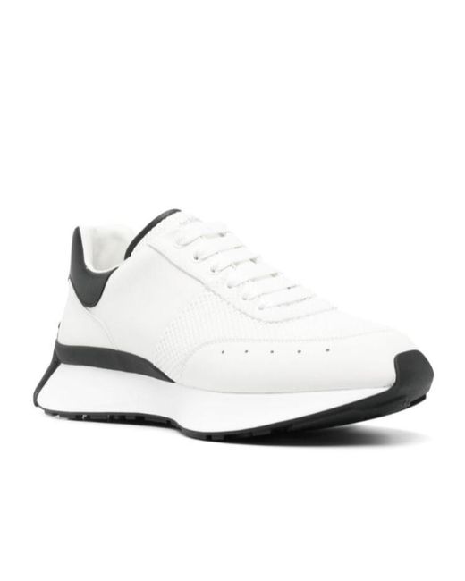 Alexander McQueen White Logo Printed Mesh Lace-Up Sneakers for men
