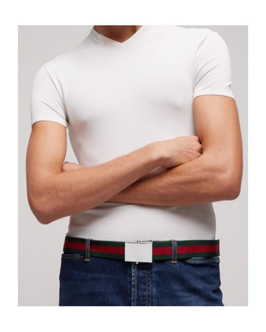 Gucci White Web Belt With Rectangular Buckle for men