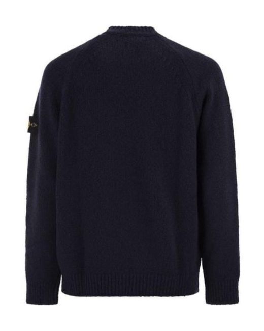 Stone Island Blue Round Neck Sweater With Raglan Sleeves for men