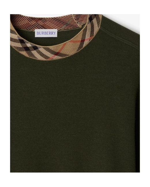 Burberry Green Wool Check-Trim Sweater