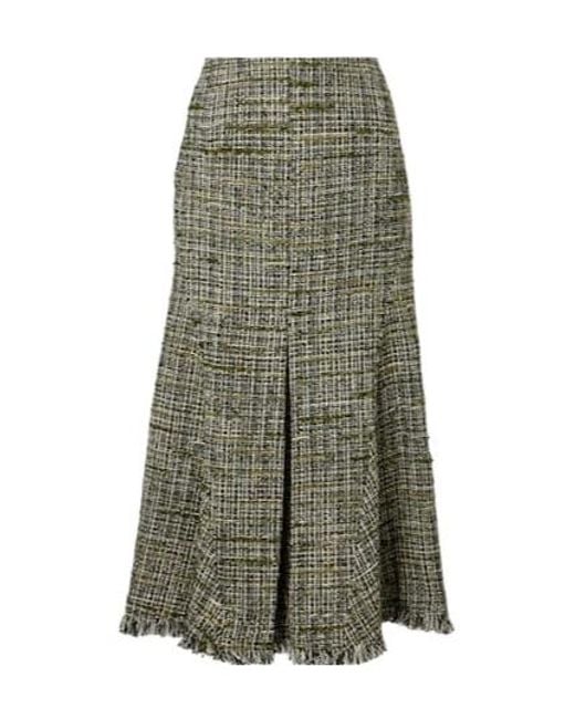 Erdem Green Tweed Midi Skirt