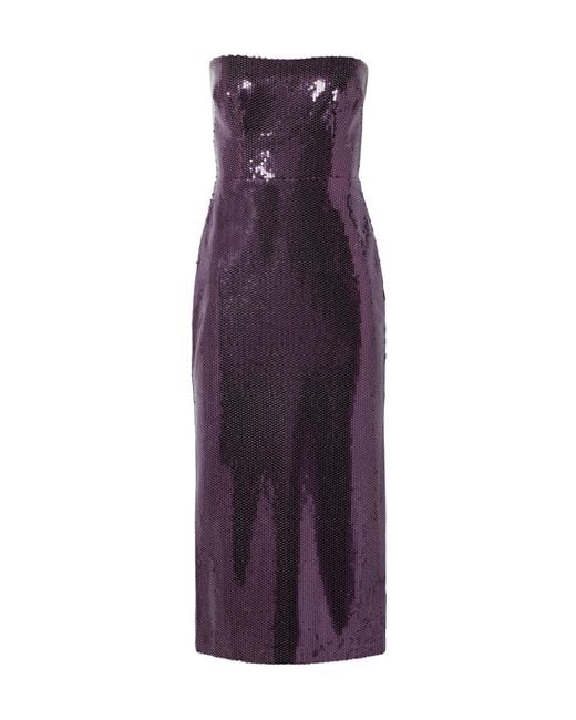 Alex Perry Purple Strapless Sequin Crinkle Midi Dress