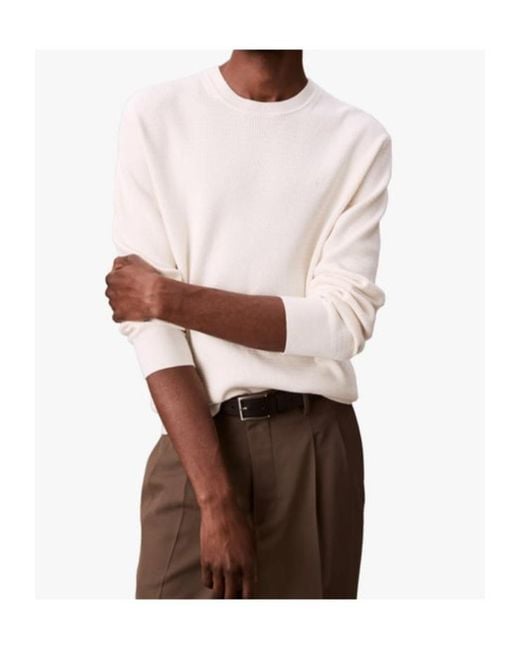 Calvin Klein White Textured Crewneck Sweater for men