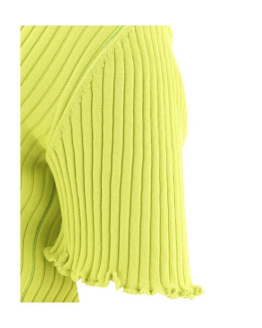 Bottega Veneta Yellow Ribbed-Knit Short-Sleeve Top