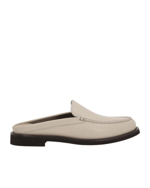 Brunello Cucinelli White Stitched Slip-On Loafers
