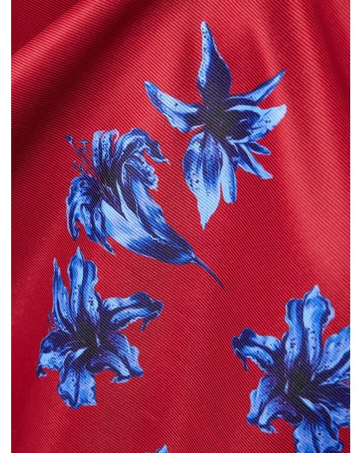 Emilia Wickstead Red Floral-Print Faille Midi Skirt