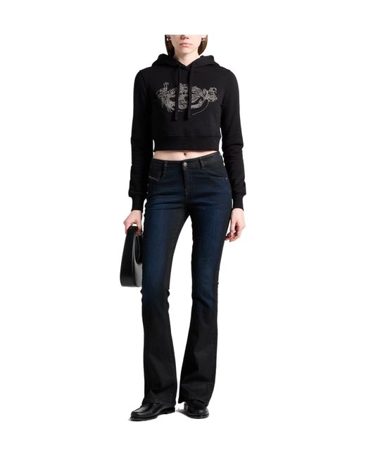 DIESEL Black Solid Color Hooded Sweatshirt