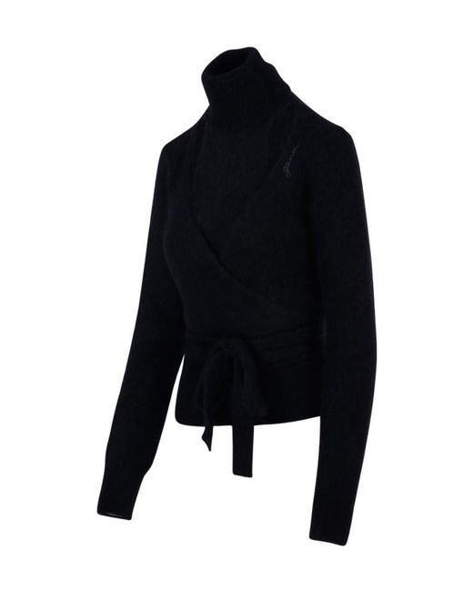 Ganni Black Brushed Wrap Blouse