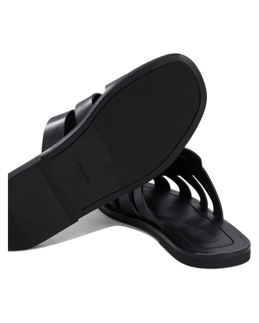 Prada Black Leather Fisherman Mules for men