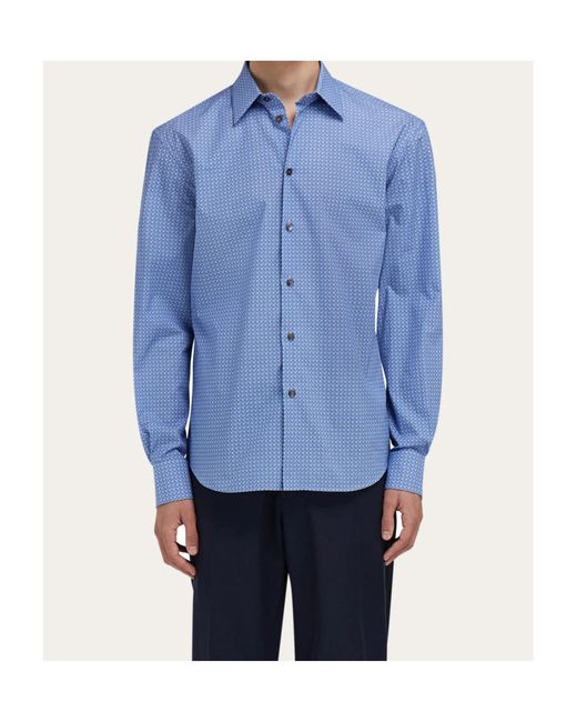 Ferragamo Blue Ferragamo Monogram Long-Sleeve Shirt for men