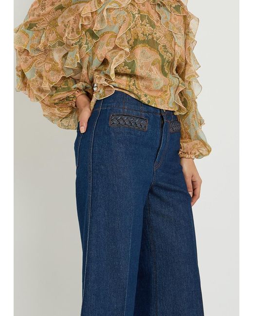 Zimmermann Blue Aster Cropped Flared-Leg Denim Jeans