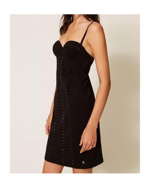 Twinset Black Rhinestones-Embellishment Mini Dress