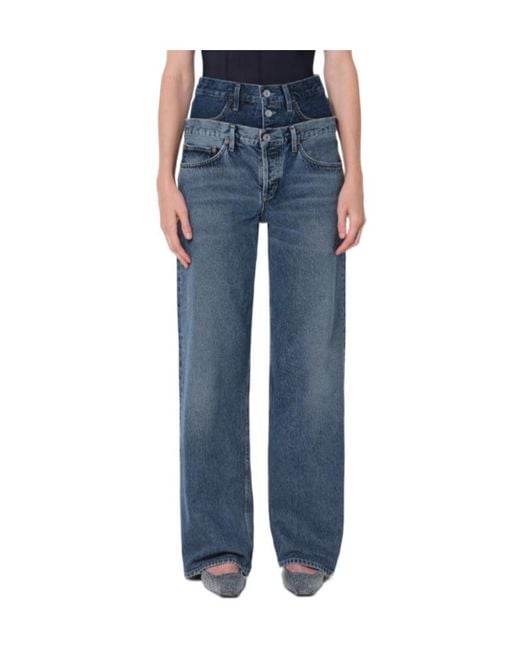 Agolde Blue Elson Double-Waisted Jeans