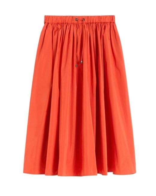 Max Mara Red Elastic Waist Midi Skirt