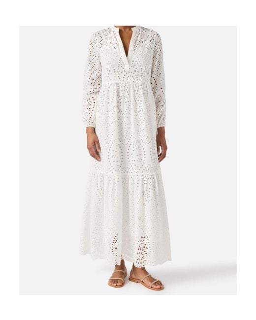 Mc2 Saint Barth White Sylvia Broderie-Anglaise Tiered Maxi Dress
