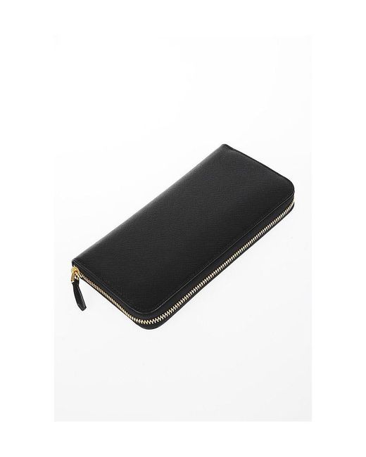 Prada Black Logo Plaque Zip Around Wallet