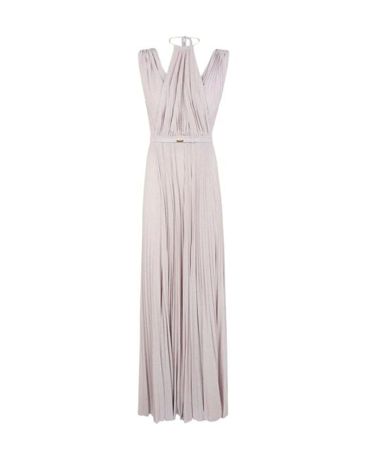 Elisabetta Franchi White Belted Lurex Maxi Dress